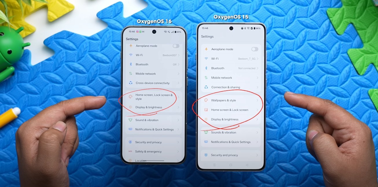 OxygenOS 16 vs OxygenOS 15 design evolution