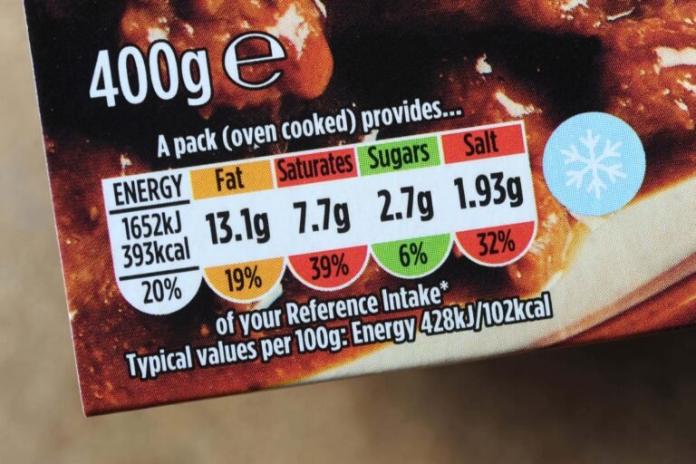 UK food packaging with nutrition labels